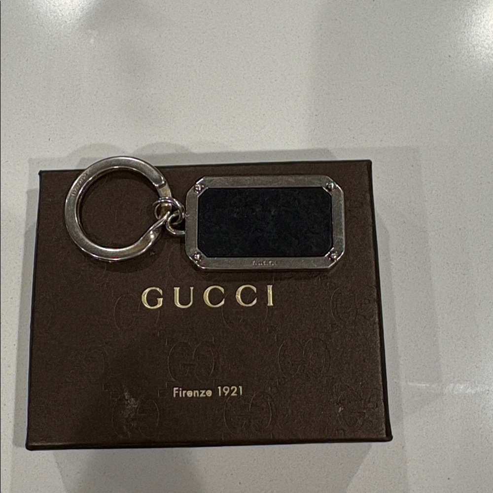 Black leather gg embossed guccissima Silver Keychain mens or womens as is